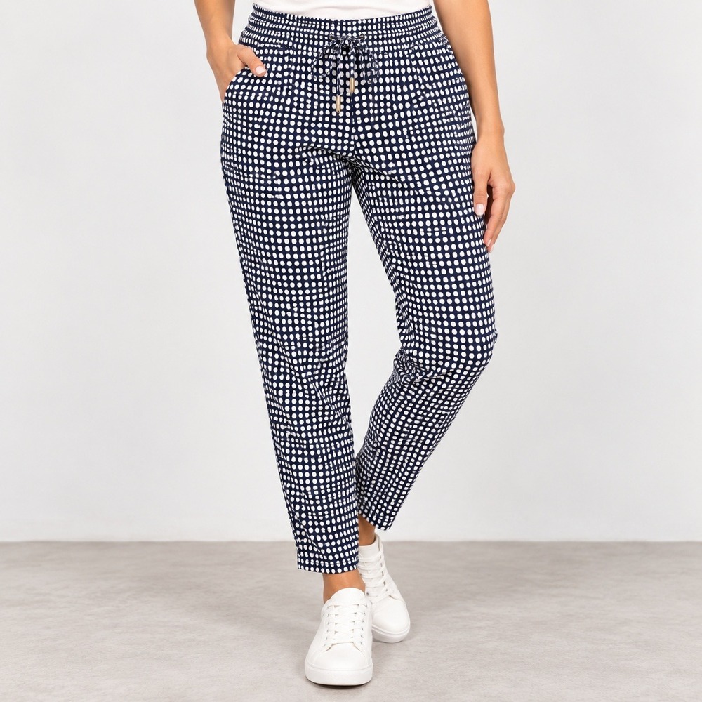 HM Jogger Pants Womens 4 Blue White Polka Dot Elastic Waist Tapered Drawstring